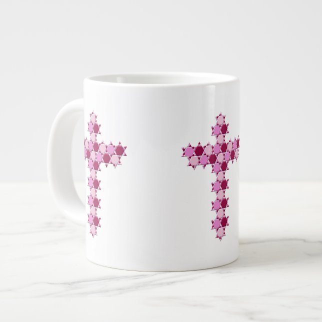 Pink Star of David Cross Optical Illusion Giant Coffee Mug (Front Left)