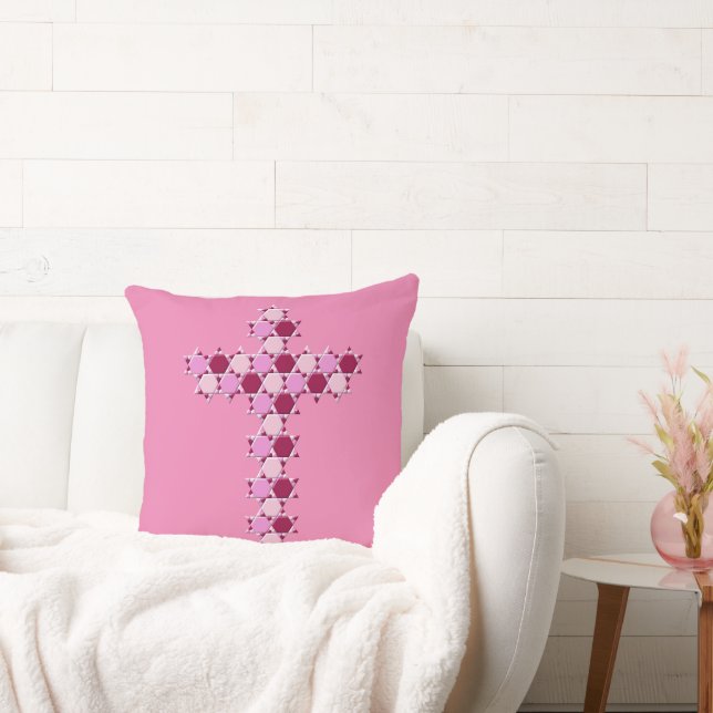Pink Star of David Cross Optical Illusion Throw Pillow (Couch)