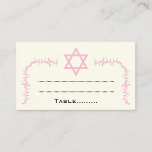 Pink Star of David damask Bat Mitzvah place card
