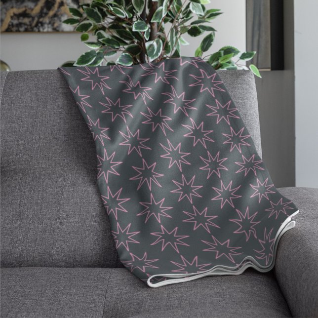 Pink Star Outline on Gray Fleece Blanket (Creator Uploaded)