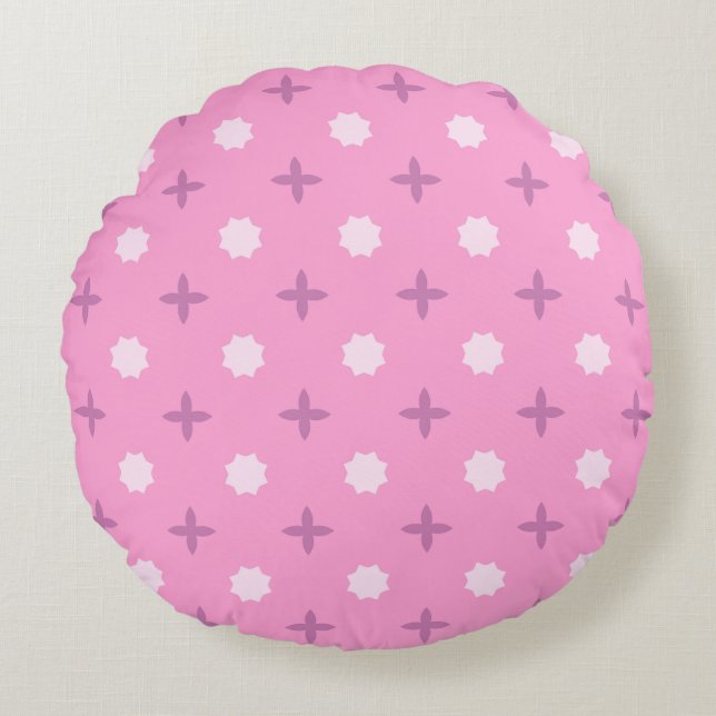 Pink Star Petal Dot Pattern Round Pillow (Front)