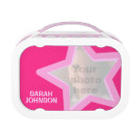 Pink star photo kids named lunch box