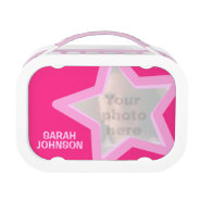Pink Star Photo Kids Named Lunch Box at Zazzle