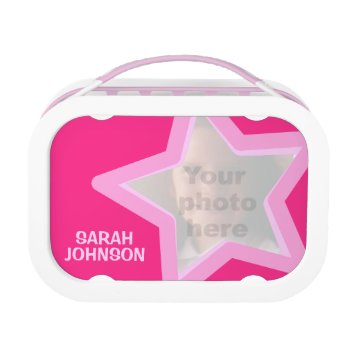 Pink Star Photo Kids Named Lunch Box by Mylittleeden at Zazzle