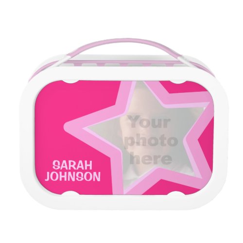 Pink star photo kids named lunch box