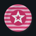 Pink Star Plate<br><div class="desc">Pink star and stripe plate perfect for your American Girl doll themed party!</div>