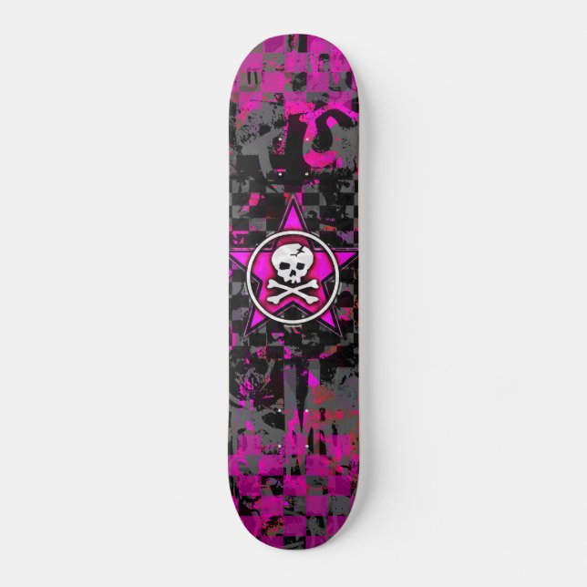 Pink Star Skull Skateboard Deck (Front)