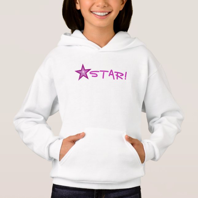 Pink Star 'STAR!' small star front  & back Hoodie (Front)