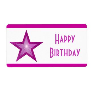 Pink Star stripe 'Happy Birthday' large white Label