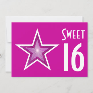 Pink Star 'Sweet 16' invitation pink horizontal