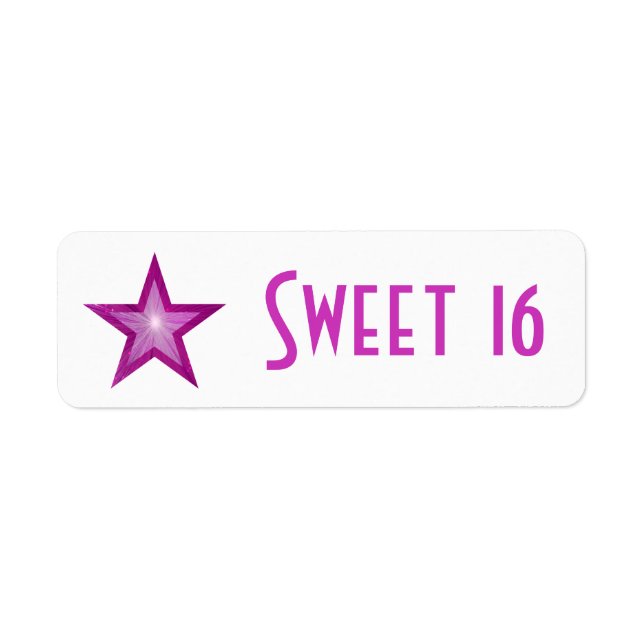 Pink Star 'Sweet 16' label small white (Front)