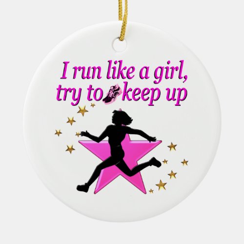 PINK STAR TRACK AND FIELD CHAMPION CERAMIC ORNAMENT