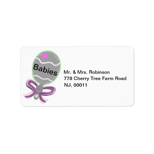 Pink Star Twins Baby Rattle Address Labels