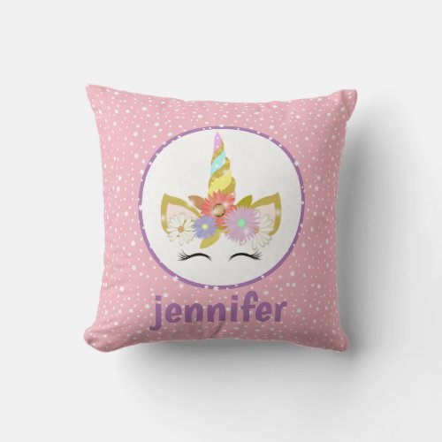 Pink Star Unicorn Throw Pillow