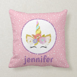Pink Star Unicorn Throw Pillow