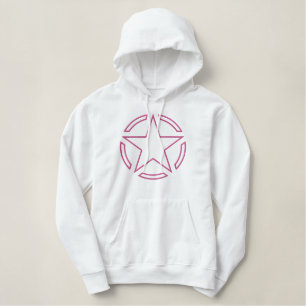Pink Star Vintage Pink Decal Outline Embroidery Embroidered Hoodie