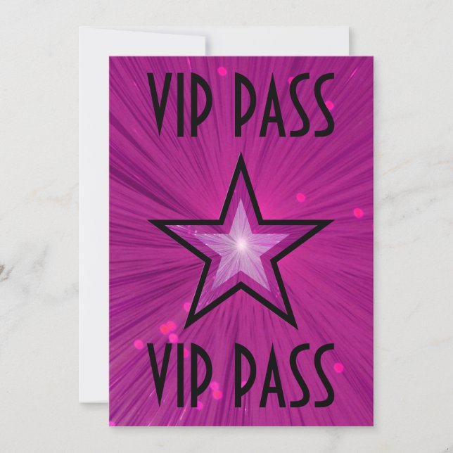 Pink Star 'VIP PASS' invitation black (Front)