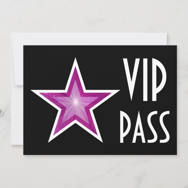 Pink Star 'VIP PASS' invitation black horizontal (Front)