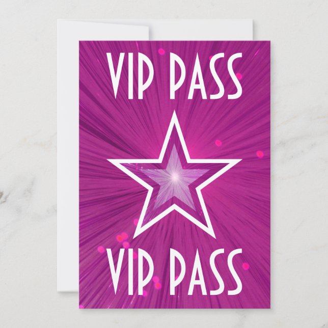 Pink Star 'VIP PASS' invitation white (Front)