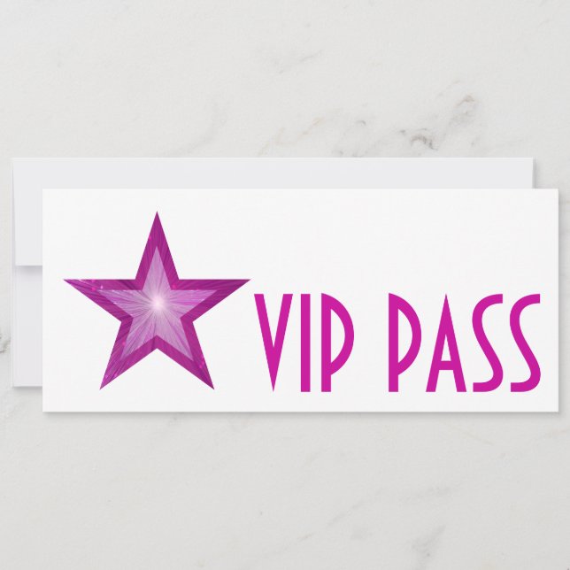 Pink Star 'VIP PASS' invitation white long (Front)