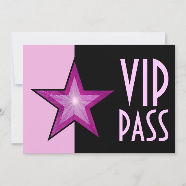 Pink Star 'VIP PASS' pale pink black Invitation (Front)