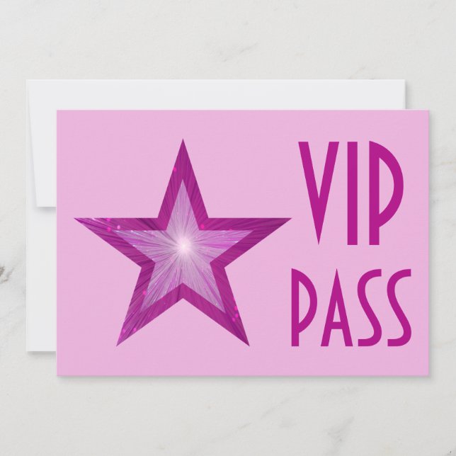 Pink Star 'VIP PASS' pale pink horizontal Invitation (Front)