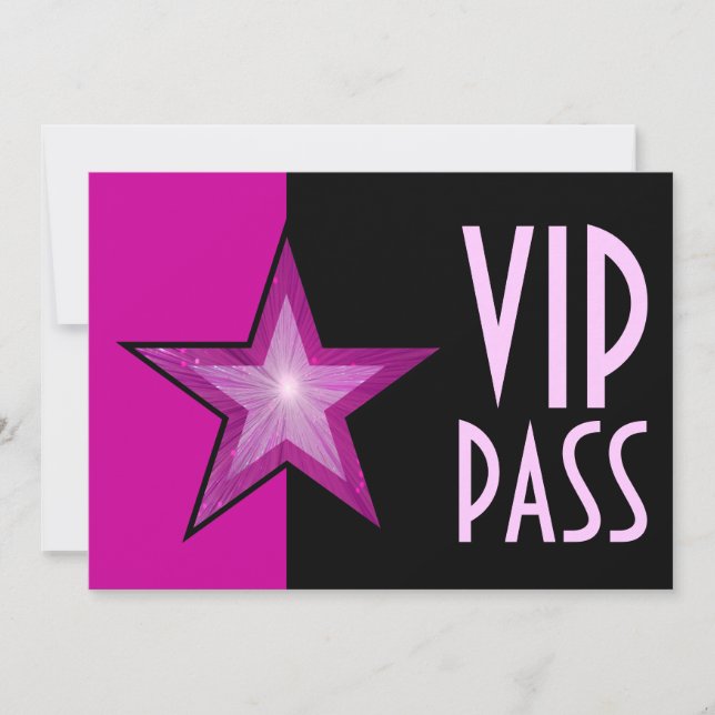 Pink Star 'VIP PASS' pink black Invitation (Front)