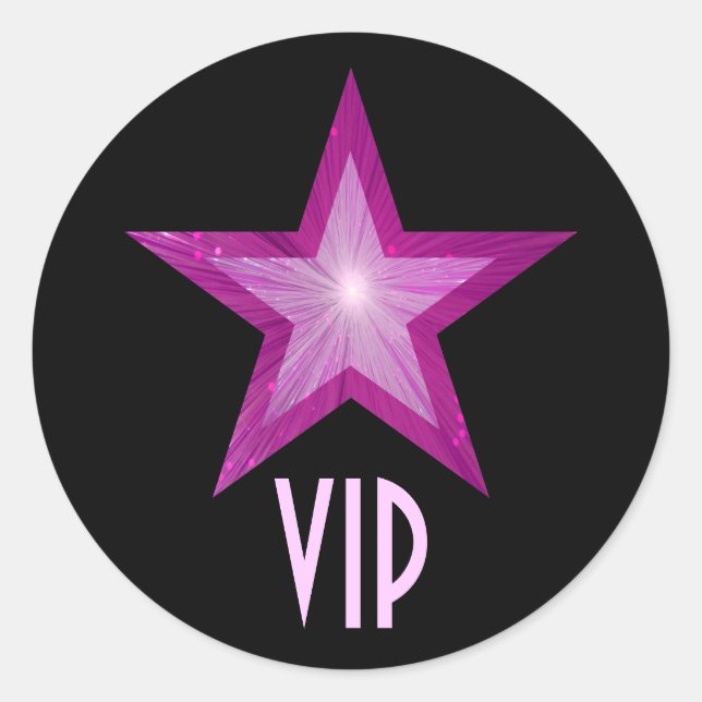 Pink Star VIP round sticker black (Front)