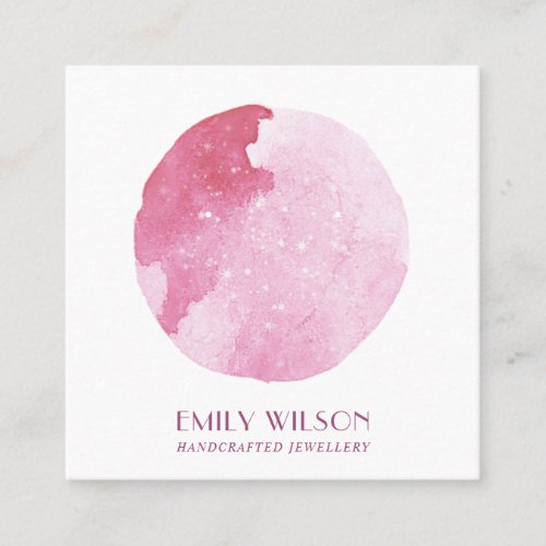 PINK STAR WATERCOLOR CIRCLE STUD EARRING DISPLAY SQUARE BUSINESS CARD