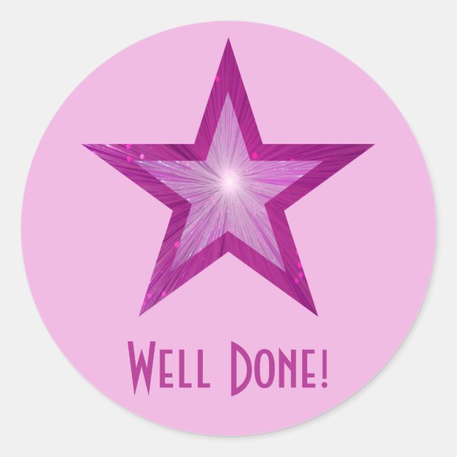Pink Star 'Well Done!' round sticker pale pink (Front)