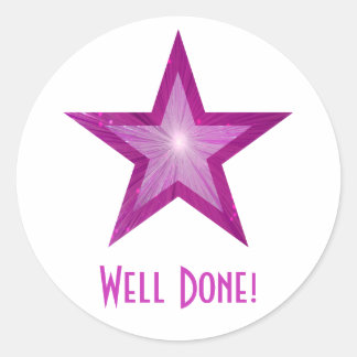 Pink Star 'Well Done!' round sticker white