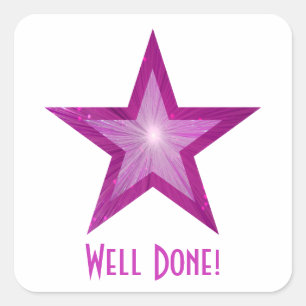 Pink Star 'Well Done!' square sticker white