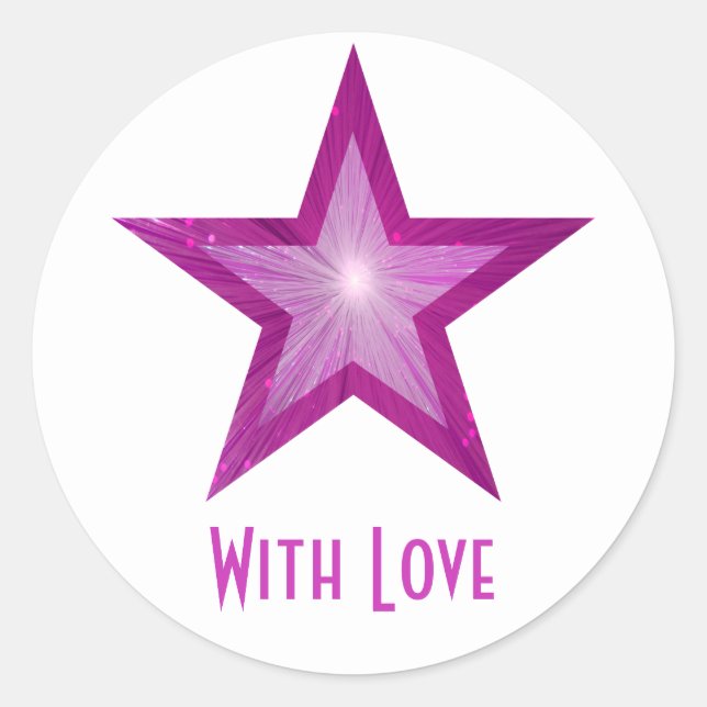 Pink Star 'With Love'' round sticker white (Front)