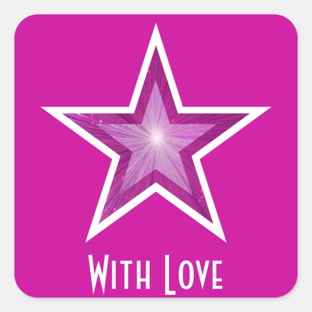 Pink Star 'With Love'' square sticker pink (Front)