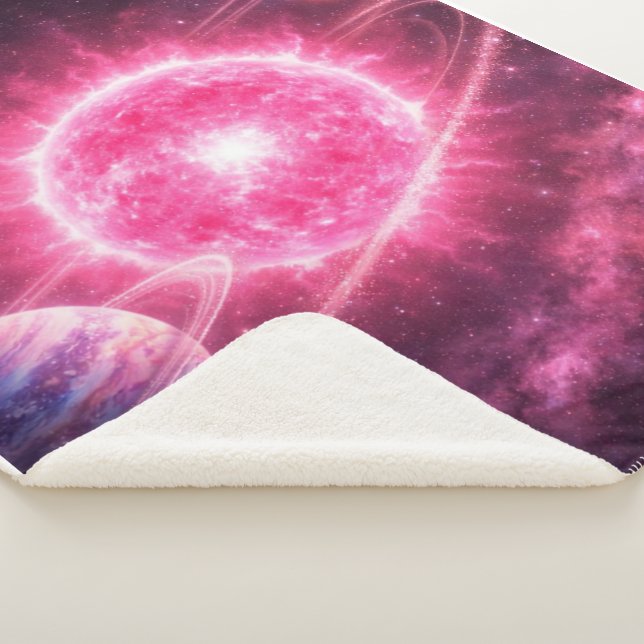 Pink Star with Two Orbiting Planets Sherpa Blanket (3/4)