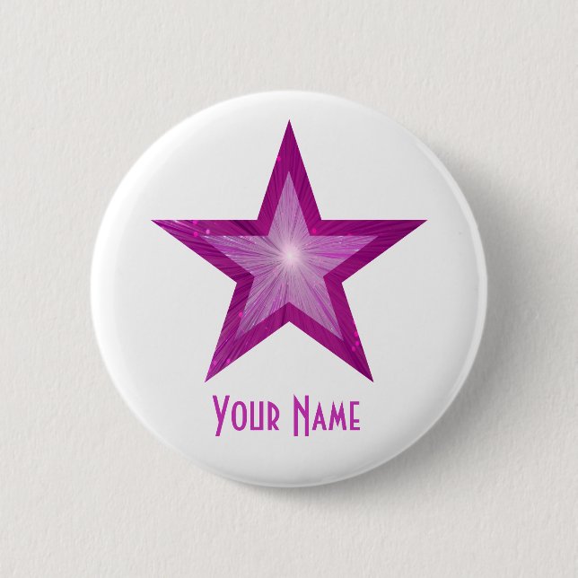 Pink Star 'Your Name' button white (Front)