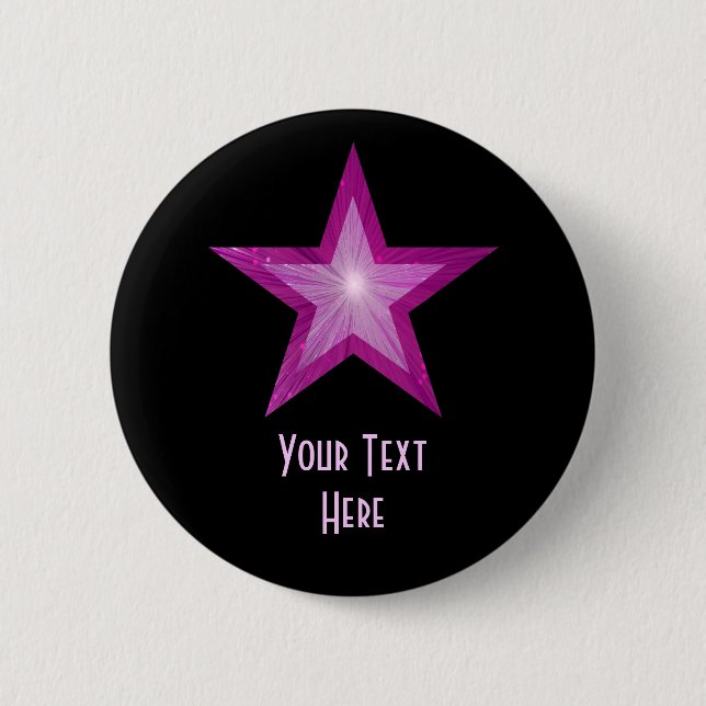 Pink Star 'Your Text' button black (Front)