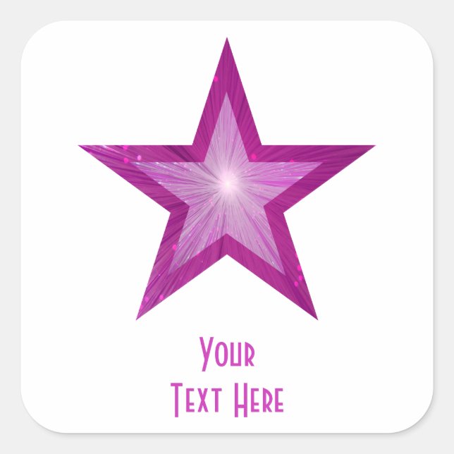 Pink Star 'Your Text' square sticker white (Front)