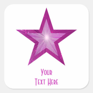 Pink Star 'Your Text' square sticker white