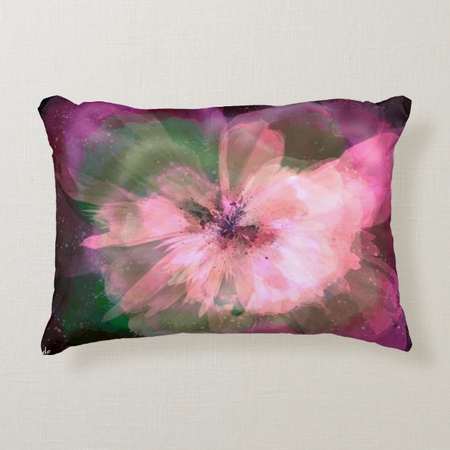 Pink starburst abstract flower accent pillow (Front)