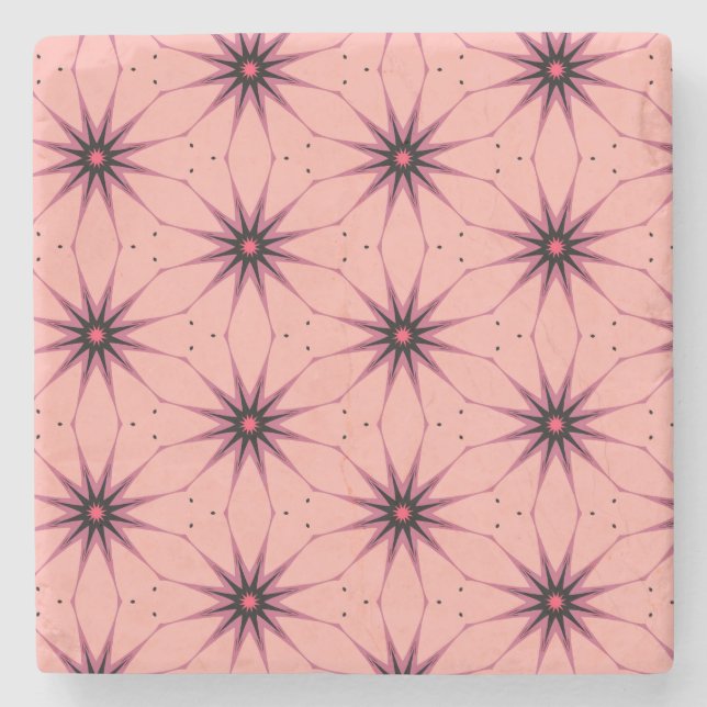 Pink Starburst Geometric Pattern Lamp Stone Coaster (Front)