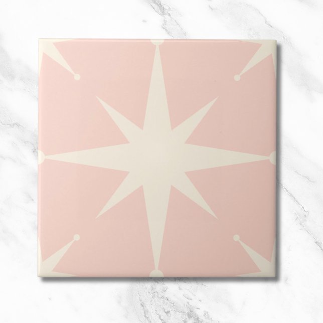 pink Starburst Mid Century Modern Vintage Ceramic Tile (pink starburst tiles for a midcentury modern style to your bathroom floor tiles)