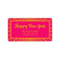 Pink Starburst Script Happy New Year Address Label
