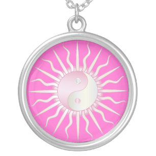 Pink Starburst Yin Yang Silver Plated Necklace