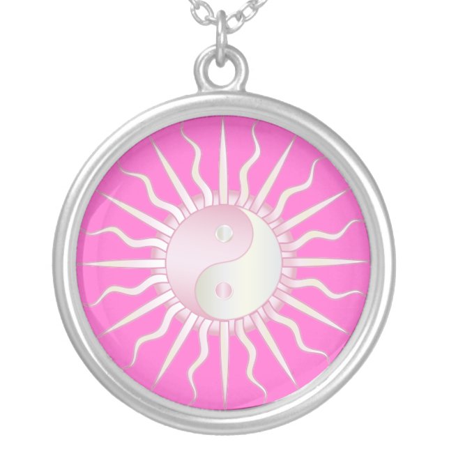 Pink Starburst Yin Yang Silver Plated Necklace (Front)