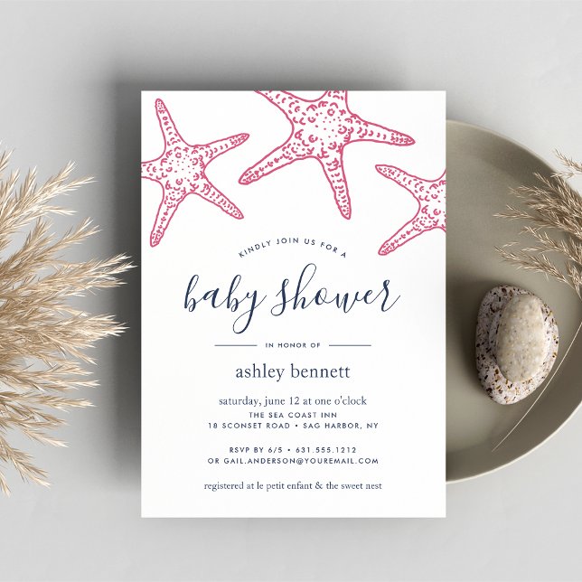 Pink Starfish Baby Shower Invitation (Creator Uploaded)