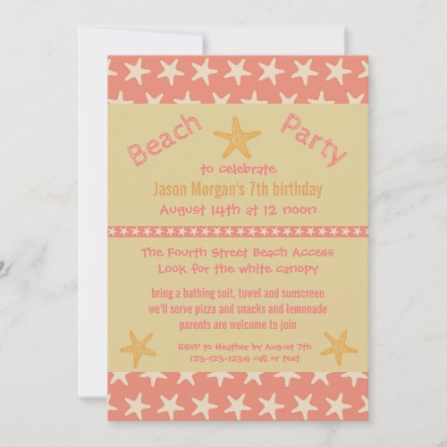 Pink Starfish Beach _ Birthday Party Invitation