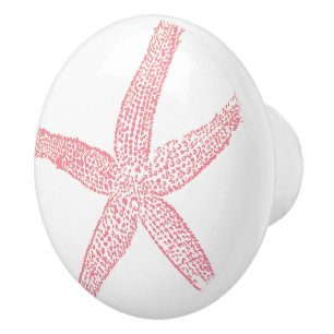 Pink Starfish Beach Peach White Nautical Decor Ceramic Knob