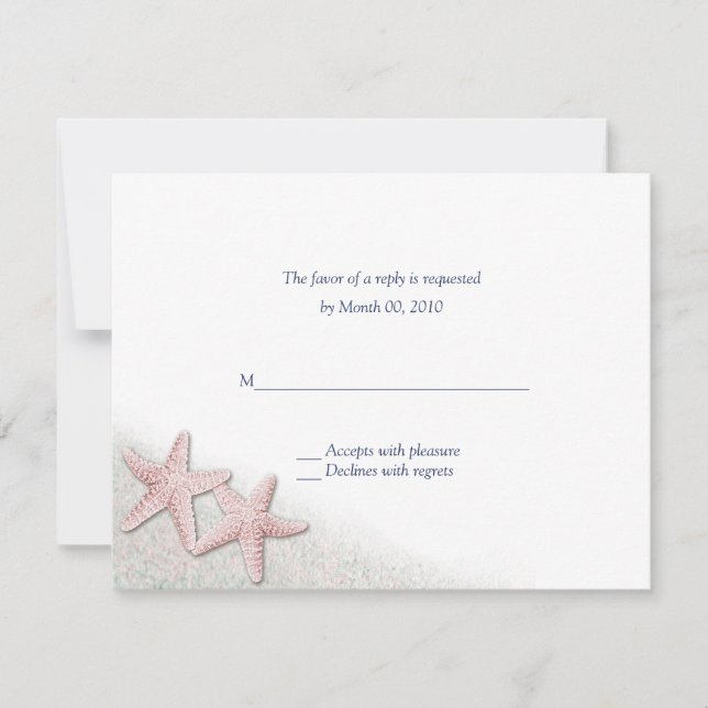 Pink Starfish Beach Wedding RSVP Cards (Front)