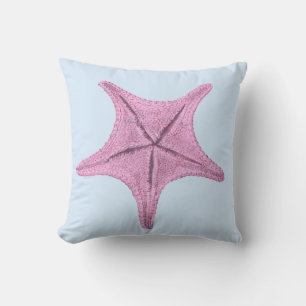 Pink Starfish Blue Throw Pillow